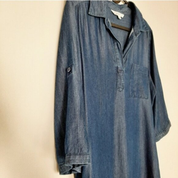 CLEO Utility Sleeve Mini Shirt Dress | Tunic w Pockets Chambray Blue Sz S - Picture 14 of 16